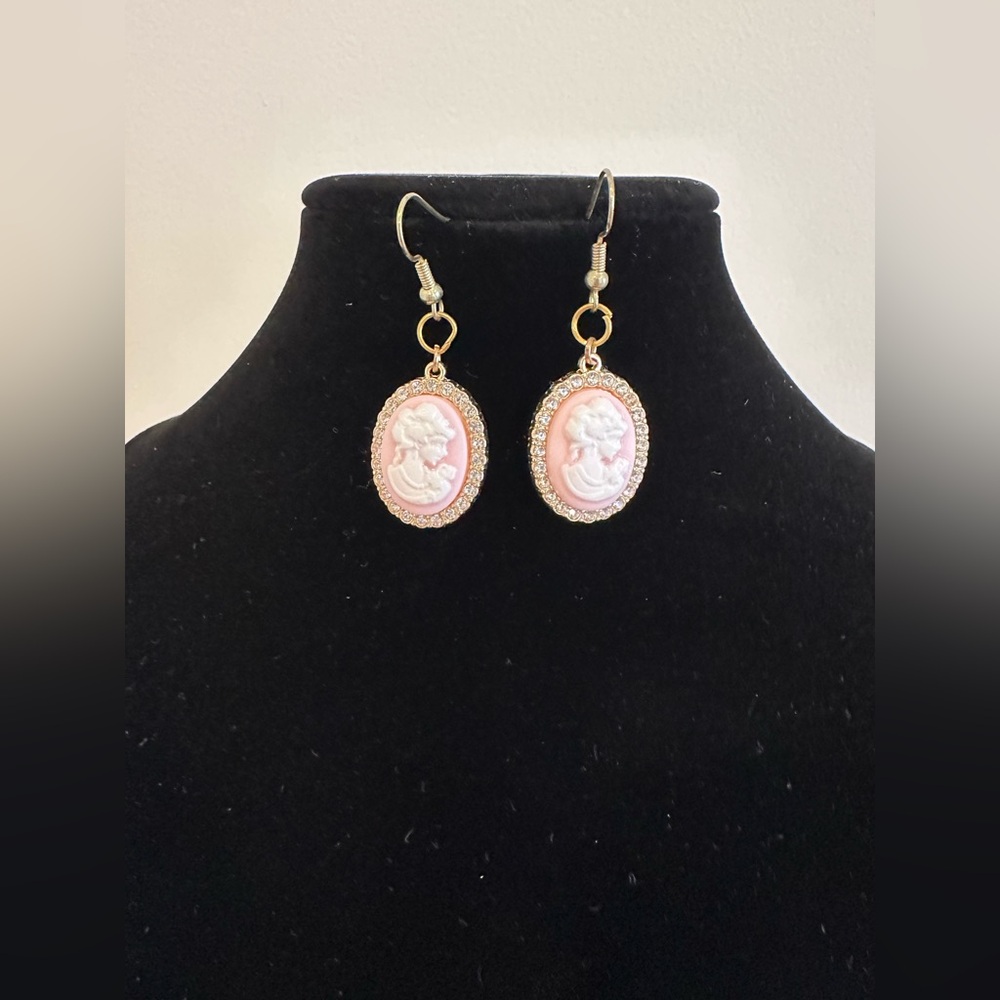 Pink Cameo with crystals earrings